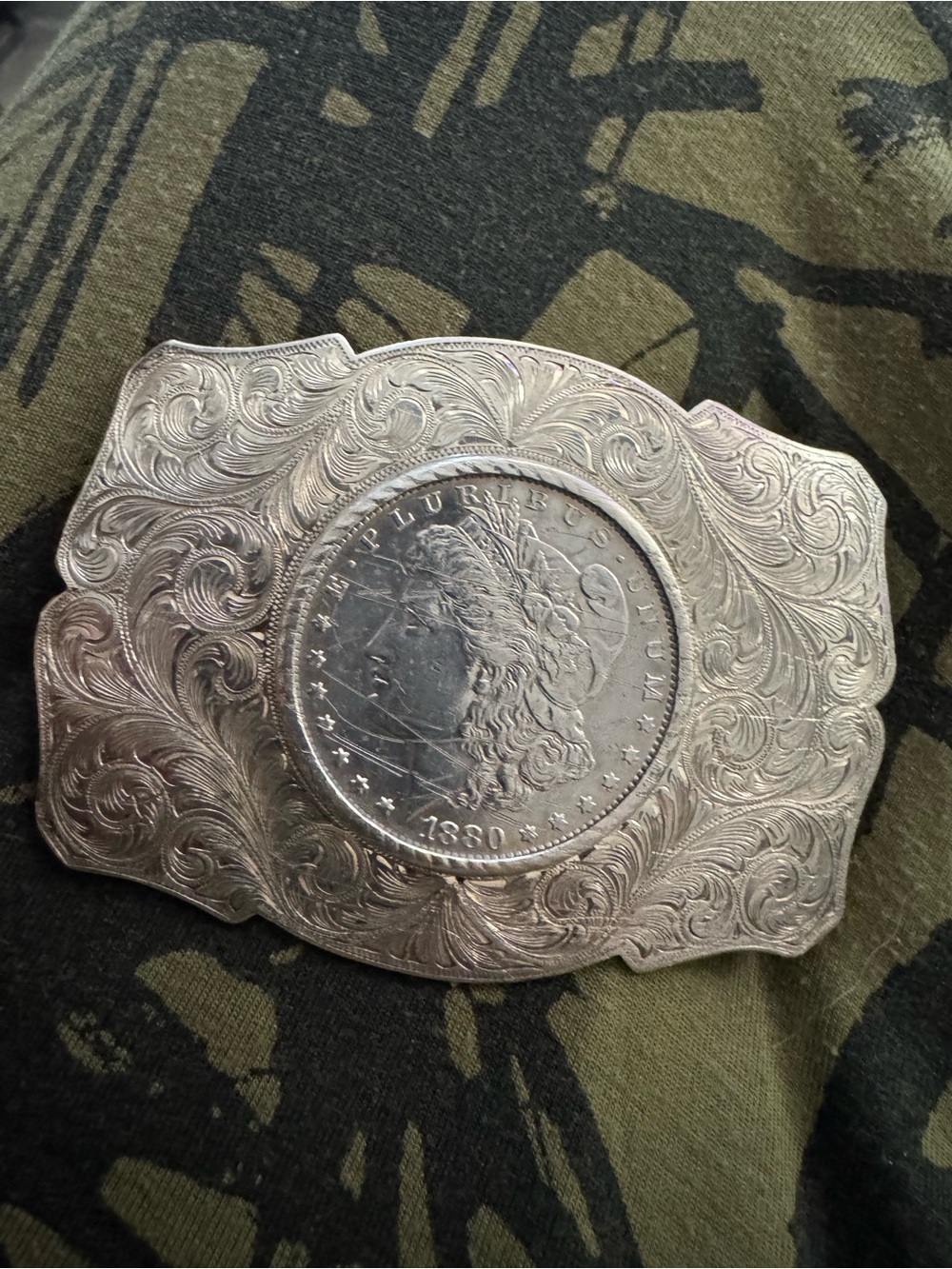 Rare Wade’s Silversmith Reno Sterling Silver  1880 Morgan Dollar Western Buckle